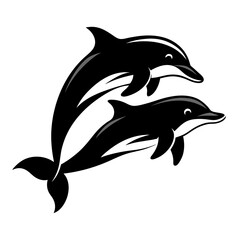 Elegant Black Silhouette of Two Dolphins Leaping for Marine Art Designs