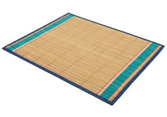 Stylish Beige Bamboo Mat with Teal and Navy Trim