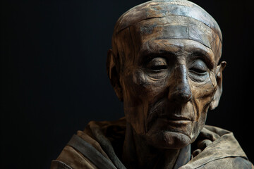 Ancient mummy displayed in a museum highlighting historical preservation techniques and cultural significance. Generative AI