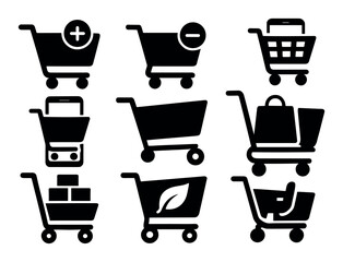 Shopping cart solid icon set. e-commerce, retail collection for websites and apps