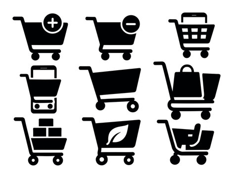Shopping cart solid icon set. e-commerce, retail collection for websites and apps