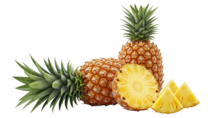 Isolated Pineapple and Pineapple Slices