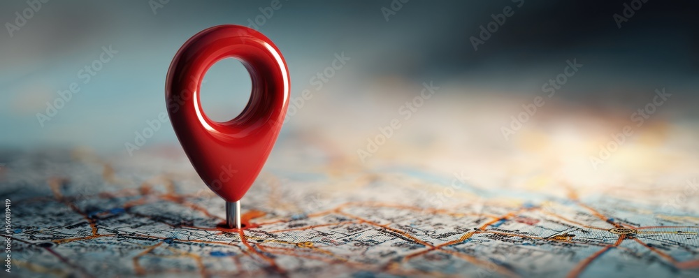 Poster red location pin on a detailed city map highlighting the importance of navigation and finding places
