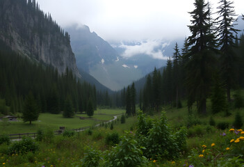 Obraz premium Morning Mountain Landscape with Soft Sunlight