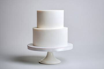 Minimalist white two-tier cake on neutral background.
Elegant white cake with two tiers, minimal decoration, perfect for wedding, birthday, or celebration mockups.