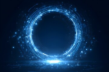 Abstract futuristic blue background with glowing digital elements and circuit board, a technology 