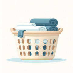 flat design of laundry basket with folded clothes, clean style, white background	