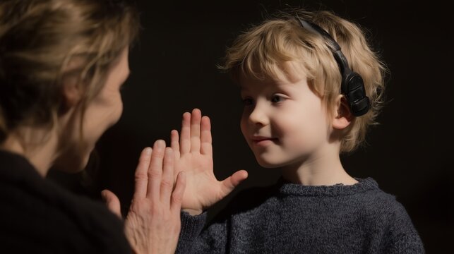 Child hearing aid communicates sign language with interpreter inclusivity. AI generated