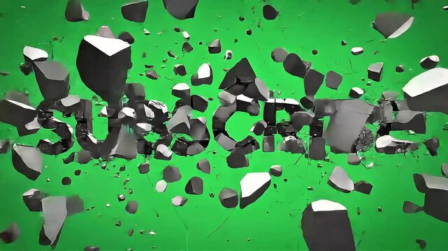 Reverse explosion subscribe title animation with metallic dust effect green screen
