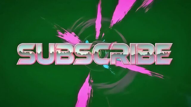 Warp tunnel subscribe text pop-in animation, futuristic sci-fi style on green screen