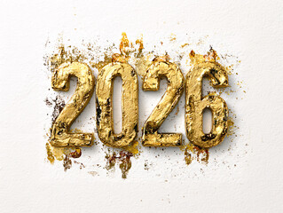 2026 in Gold Textured Numbers Isolated on White Background