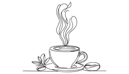 Continuous one single minimal line drawing cup of tea