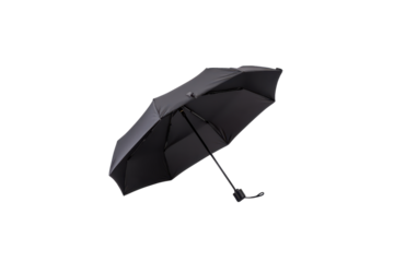 Open Black Umbrella On A Transparent Background Creating A Stark Contrast The Compact Umbrella Is Angled To Show Detail