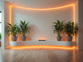 Modern Interior Design with Orange LED Strip Lighting and Potted Plants