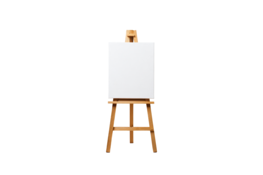 Wooden Easel Supporting A Blank White Canvas Against A Transparent Background Centered Isolated And Well Lit Studio Shot