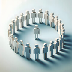 3D render of people icons standing in a circle, team and inclusion concept, minimal scene

