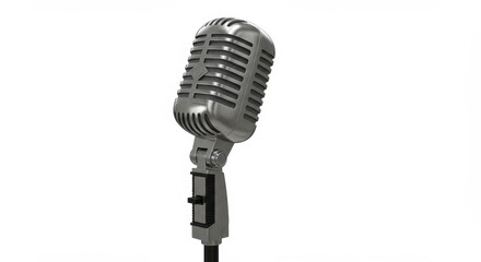 Fototapeta premium Retro Metallic Chrome Studio Microphone 3D Render Product Shot Isolated on White Background