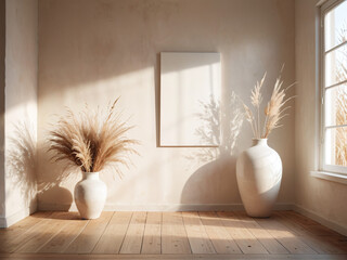 Serene Interior Design Pampas Grass and Sunlight in Minimalist Room