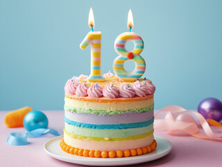 Eighteenth Birthday Cake Rainbow Layers & Colorful Candles