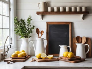 Rustic Kitchen Decor Lemons, Pitchers, and Wooden Accents