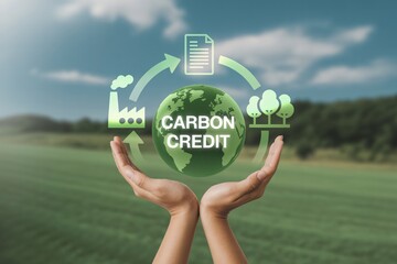 Carbon credit concept for sustainable environment, eco-friendly industry, and climate change solution.