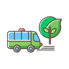 Eco-friendly transportation illustration of a green bus passing by a tree