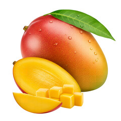 Fresh Mangoes with Water Drops and Slices
