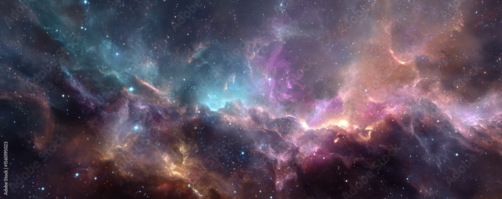 Poster stunning cosmic clouds with vibrant colors and stars in deep space background for astrophysics and a