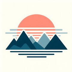 flat vector of sunrise behind mountain line, symbol of new beginning, minimal design

