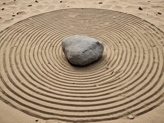 Serene Stone Garden Concentric Circles in Sand