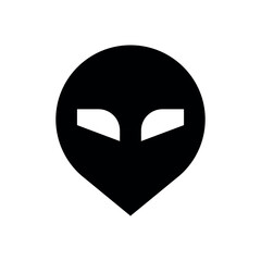 Black Icon of Alien Head with Large Eyes in Teardrop Shape on White Background
