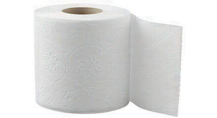 Roll of white toilet paper with decorative floral pattern