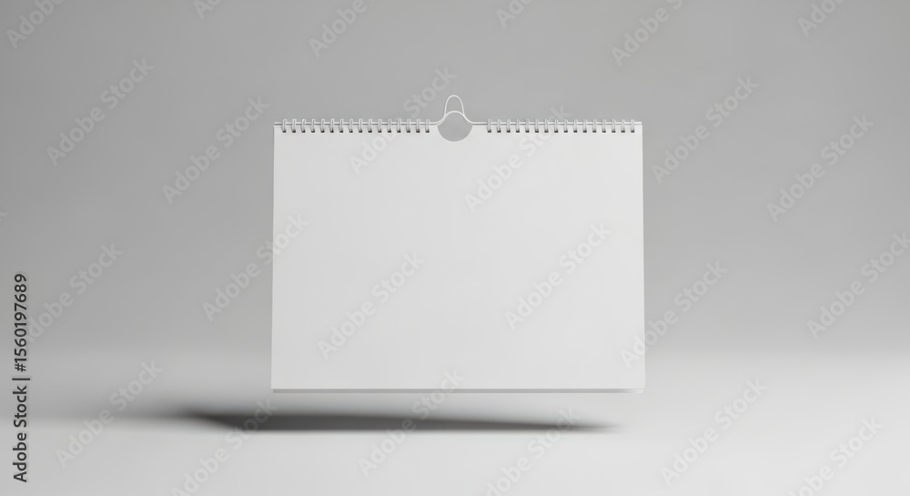 Poster minimalist design of a blank wall calendar hanging in a studio setting with soft lighting
