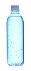 Plastic bottle with clean water on white background