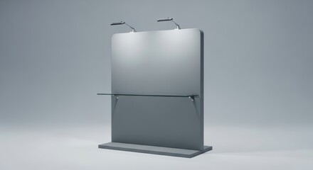 Mockup of Sleek Modern Display Stand with Glass Shelf Perfect for Expositions and Trade Shows Exhibiting Innovative Designs