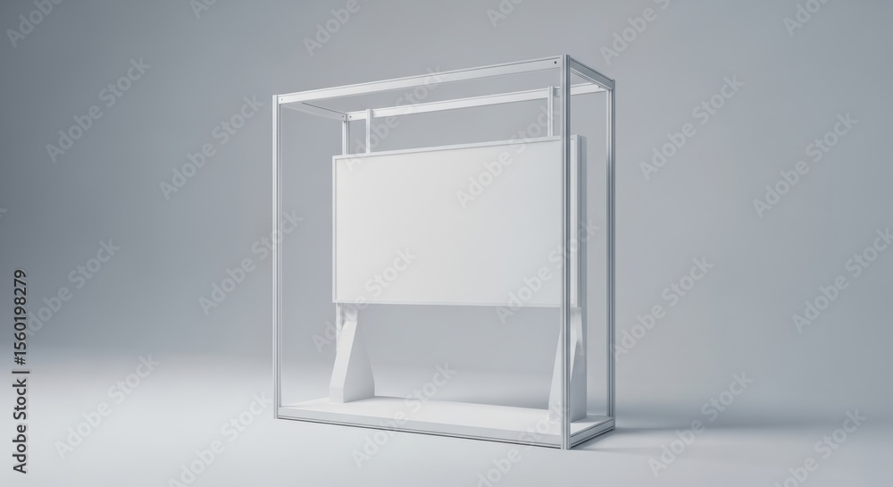 Poster mockup of modern minimalistic display structure in a sleek white environment with calm ambiance