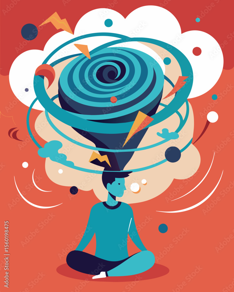 Poster a mental whirlwind tossing and turning the persons thoughts and emotions as they try to navigate the