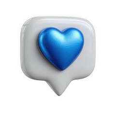 Shiny blue heart icon inside a white speech bubble isolated on transparent background