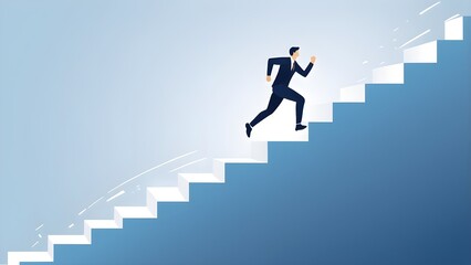 Smooth Climb to Success | Illustration of a confident professional calmly ascending neat stairs, symbolizing organized strategy, consistent effort, and clarity in career progression.