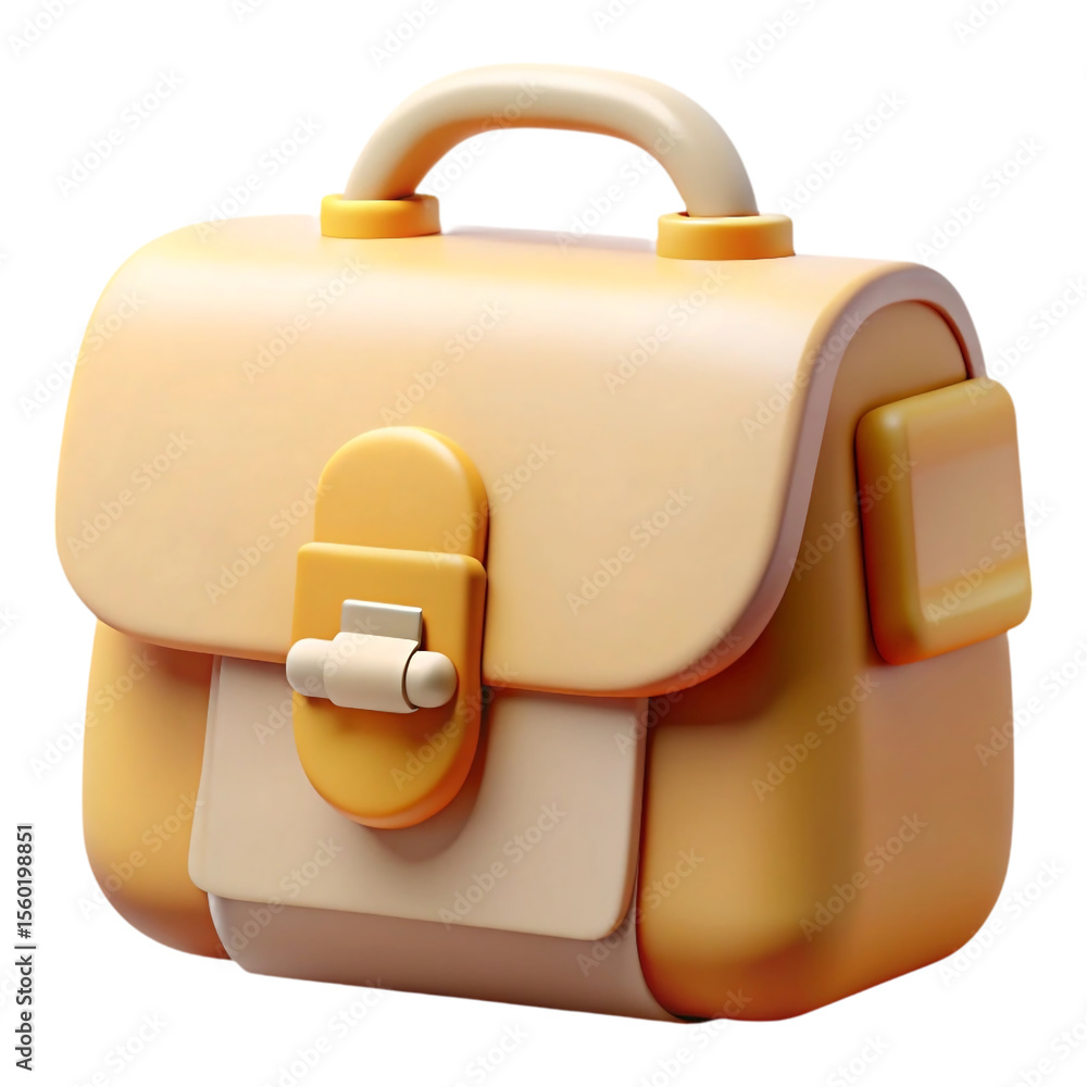 Poster 3 d render of a stylized beige and yellow briefcase with a handle and a front flap isolated on a tra