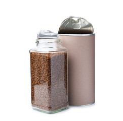 Instant coffee in jars isolated on white