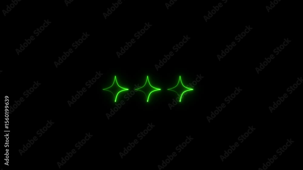 Wall mural 3 star rating neon 4k animation. neon light star frame rotation loading background animation.