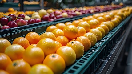 Vibrant display of fresh fruits in a market or grocery store