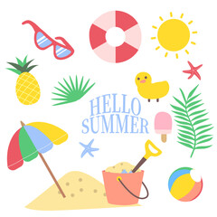 해변, 여름, 세트, 바다