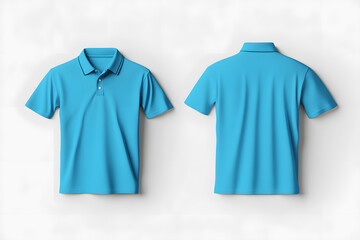 Front and back of blue polo shirts, fashion mockup template isolated on white.