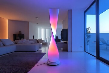 Futuristic vertical floor lamp with color-changing LEDs 