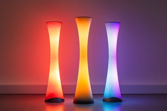 Futuristic vertical floor lamp with color-changing LEDs  - Powered by Adobe