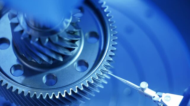 Precision measurement of gear with cnc coordinate measuring machine in industrial setting.