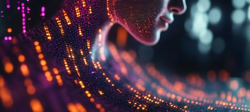 Futuristic Digital Representation of Human Body Structure with Connectivity Nodes and Data Streams - Powered by Adobe