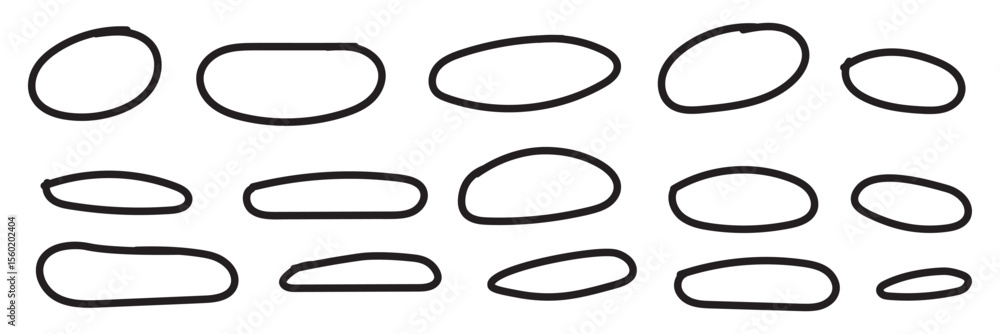 Poster set of doodle ellipses. scribble ovals, marker round elements. hand drawn circles line sketch. doodl